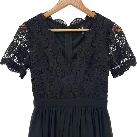 Lulus Romantic Dark Fairycore Witchy Boho Black Lace V-Neckline Mini Dress Small - Picture 3 of 13